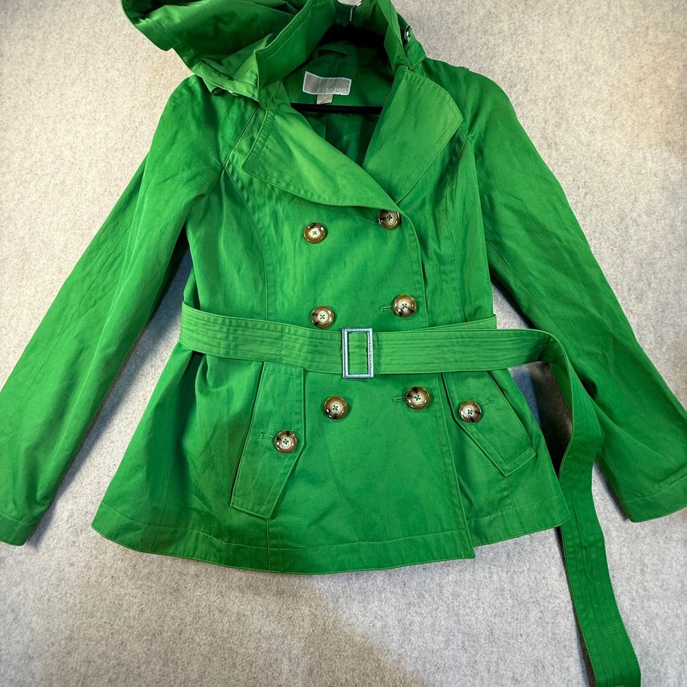 Michael Michael Kors Green Double Breasted Hooded Belted Trench Coat XS